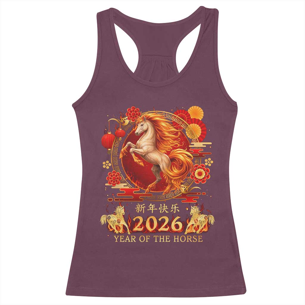 Year of The Fire Horse Racerback Tank Top Funny Chinese Zodiac Lunar New Year 2026 TS11 Maroon Print Your Wear