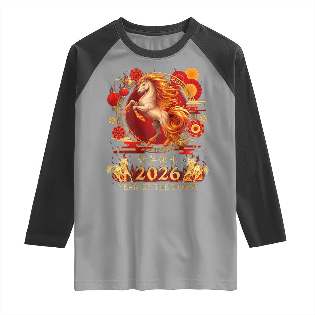 Year of The Fire Horse Raglan Shirt Funny Chinese Zodiac Lunar New Year 2026 TS11 Sport Gray Black Print Your Wear