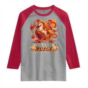 Year of The Fire Horse Raglan Shirt Funny Chinese Zodiac Lunar New Year 2026 TS11 Sport Gray Red Print Your Wear