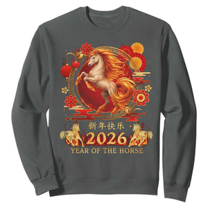 Year of The Fire Horse Sweatshirt Funny Chinese Zodiac Lunar New Year 2026 TS11 Dark Heather Print Your Wear