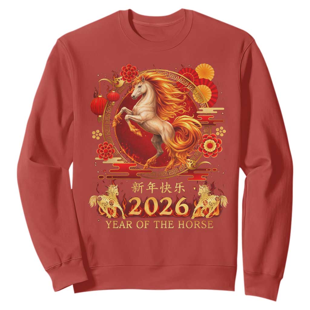 Year of The Fire Horse Sweatshirt Funny Chinese Zodiac Lunar New Year 2026 TS11 Red Print Your Wear