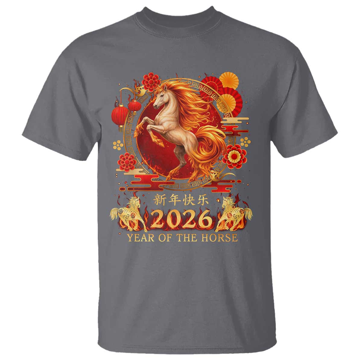 Year of The Fire Horse T Shirt - Funny Chinese Zodiac Lunar New Year 2026 Tee TS11 Charcoal Print Your Wear