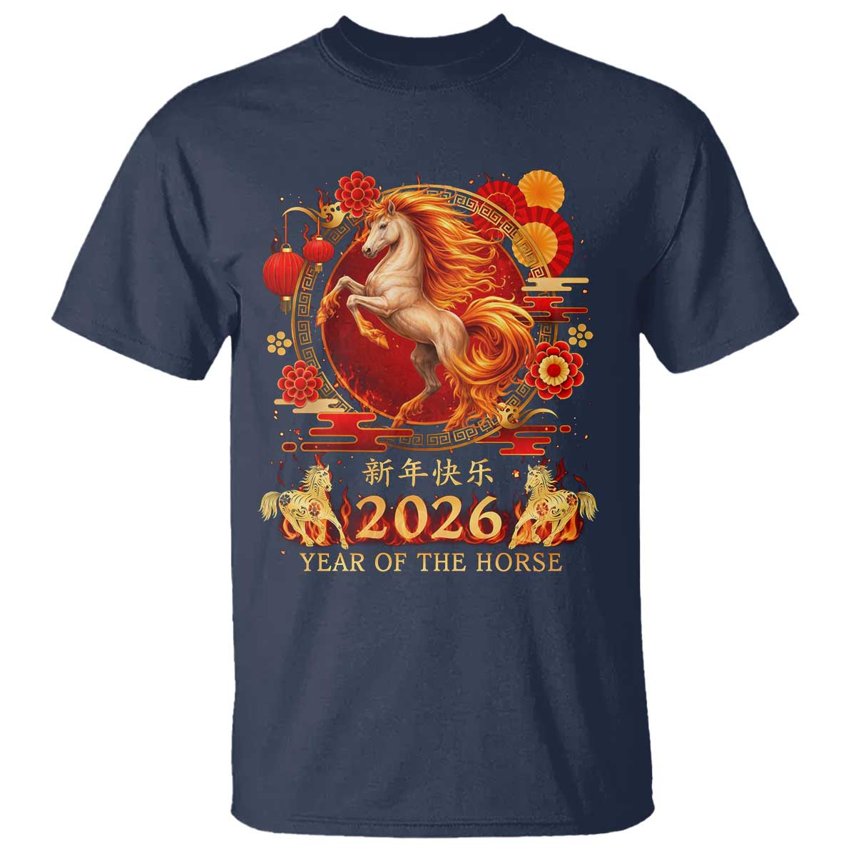 Year of The Fire Horse T Shirt Funny Chinese Zodiac Lunar New Year 2026 TS11 Navy Print Your Wear
