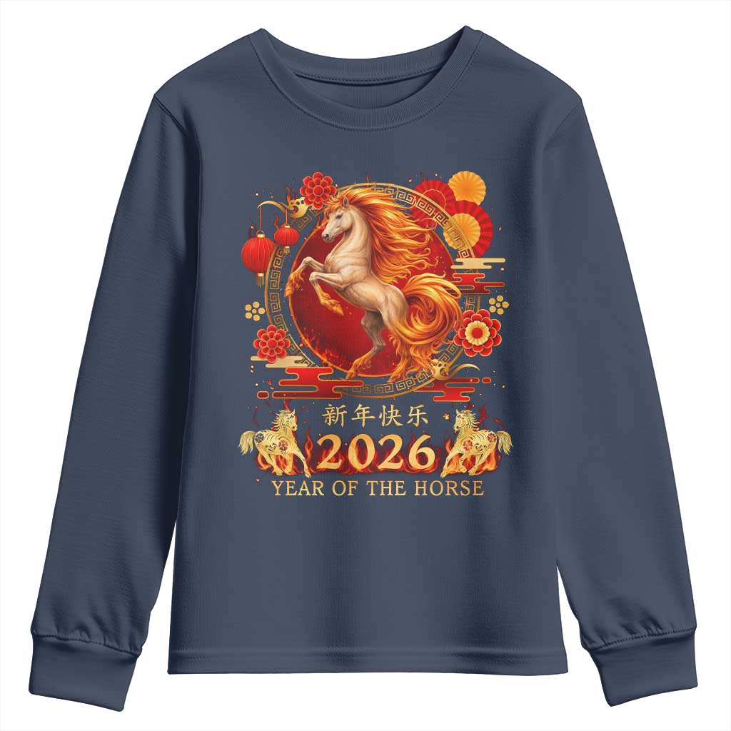 Year of The Fire Horse Youth Sweatshirt Funny Chinese Zodiac Lunar New Year 2026 TS11 Navy Print Your Wear