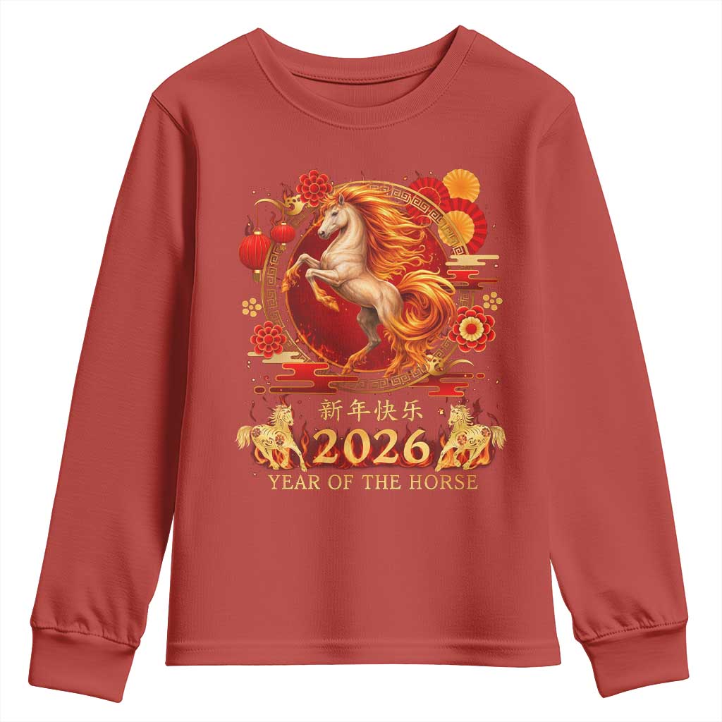 Year of The Fire Horse Youth Sweatshirt Funny Chinese Zodiac Lunar New Year 2026 TS11 Red Print Your Wear