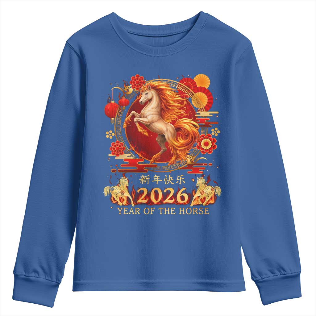 Year of The Fire Horse Youth Sweatshirt Funny Chinese Zodiac Lunar New Year 2026 TS11 Royal Blue Print Your Wear