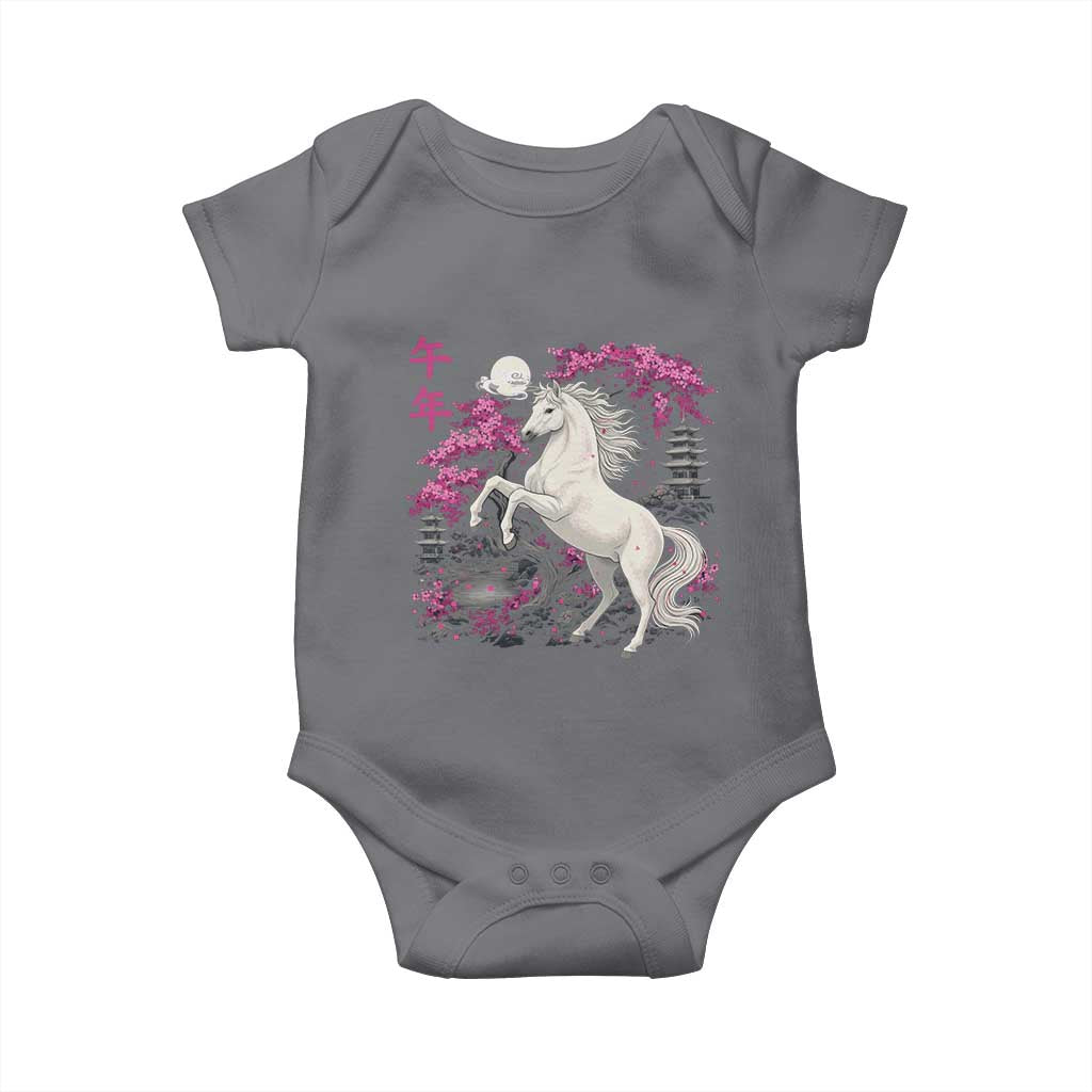 Japanese New Year 2026 Baby Onesie Year Of The Horse Sakura Cherry Blossom Shrine TS11 Charcoal Print Your Wear