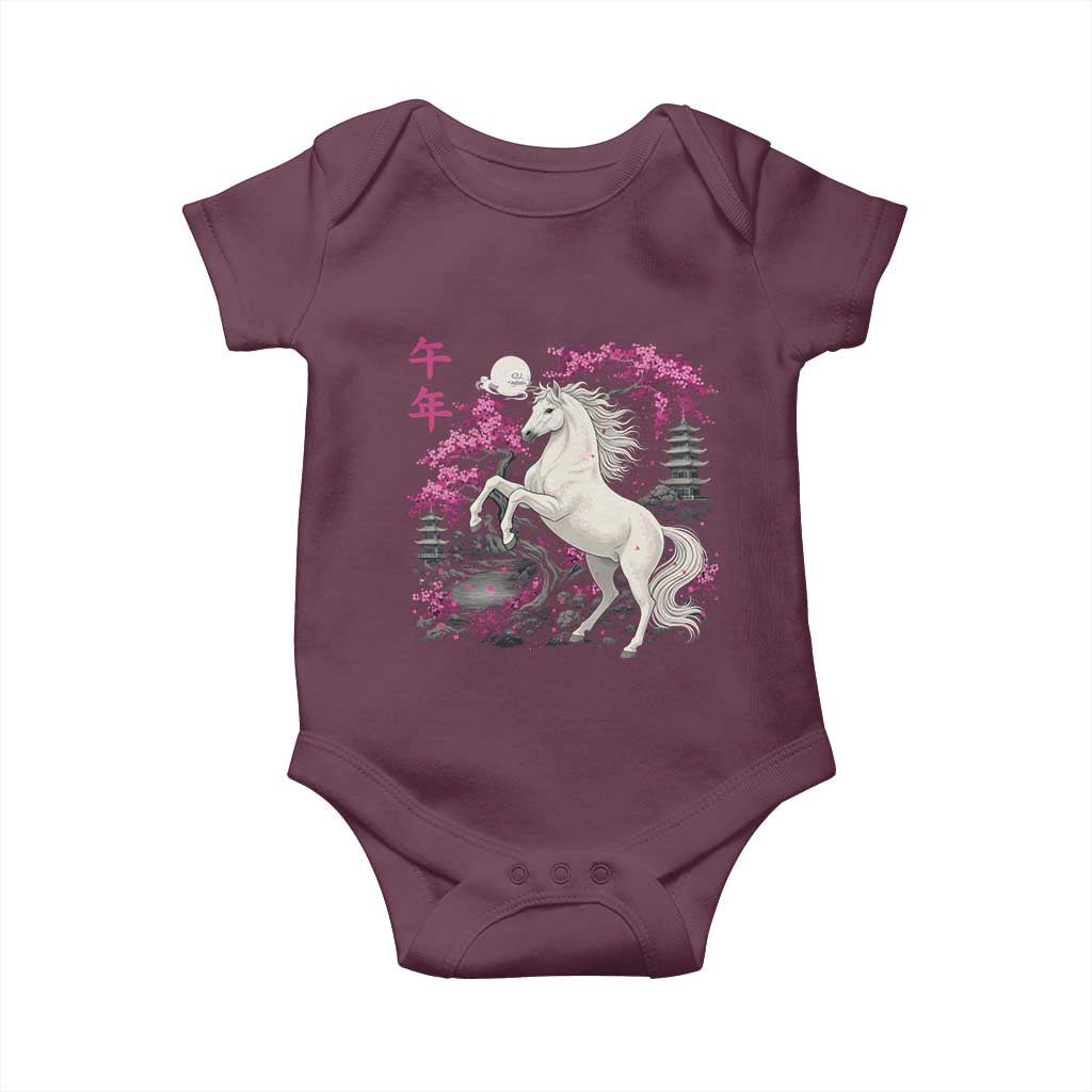 Japanese New Year 2026 Baby Onesie Year Of The Horse Sakura Cherry Blossom Shrine TS11 Maroon Print Your Wear