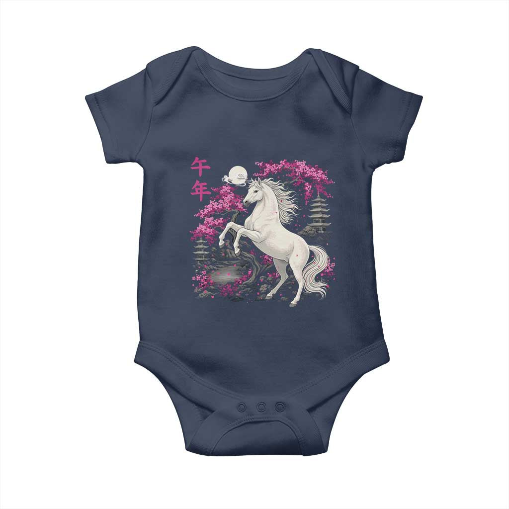 Japanese New Year 2026 Baby Onesie Year Of The Horse Sakura Cherry Blossom Shrine TS11 Navy Print Your Wear