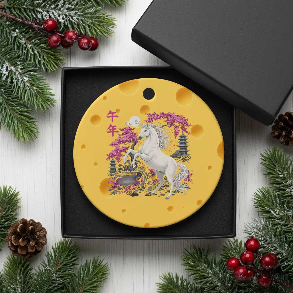Japanese New Year 2026 Ceramic Ornament Year Of The Horse Sakura Cherry Blossom Shrine TS11 1pc Yellow Cheese Print Your Wear