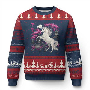 Japanese New Year 2026 Ugly Christmas Sweater Year Of The Horse Sakura Cherry Blossom Shrine TS11 Navy Red Print Your Wear