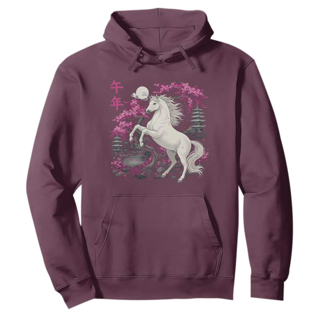 Japanese New Year 2026 Hoodie Year Of The Horse Sakura Cherry Blossom Shrine TS11 Maroon Print Your Wear