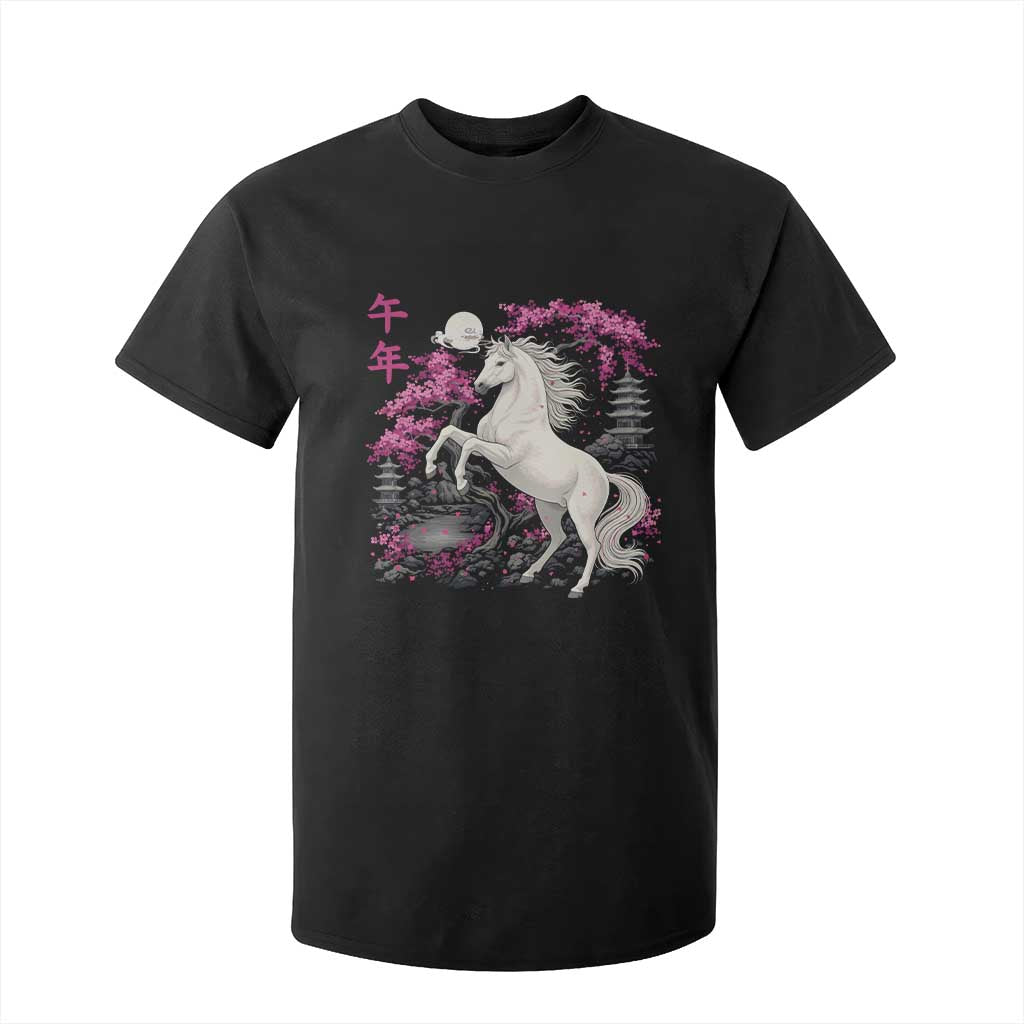 Japanese New Year 2026 T Shirt For Kid Year Of The Horse Sakura Cherry Blossom Shrine TS11 Black Print Your Wear