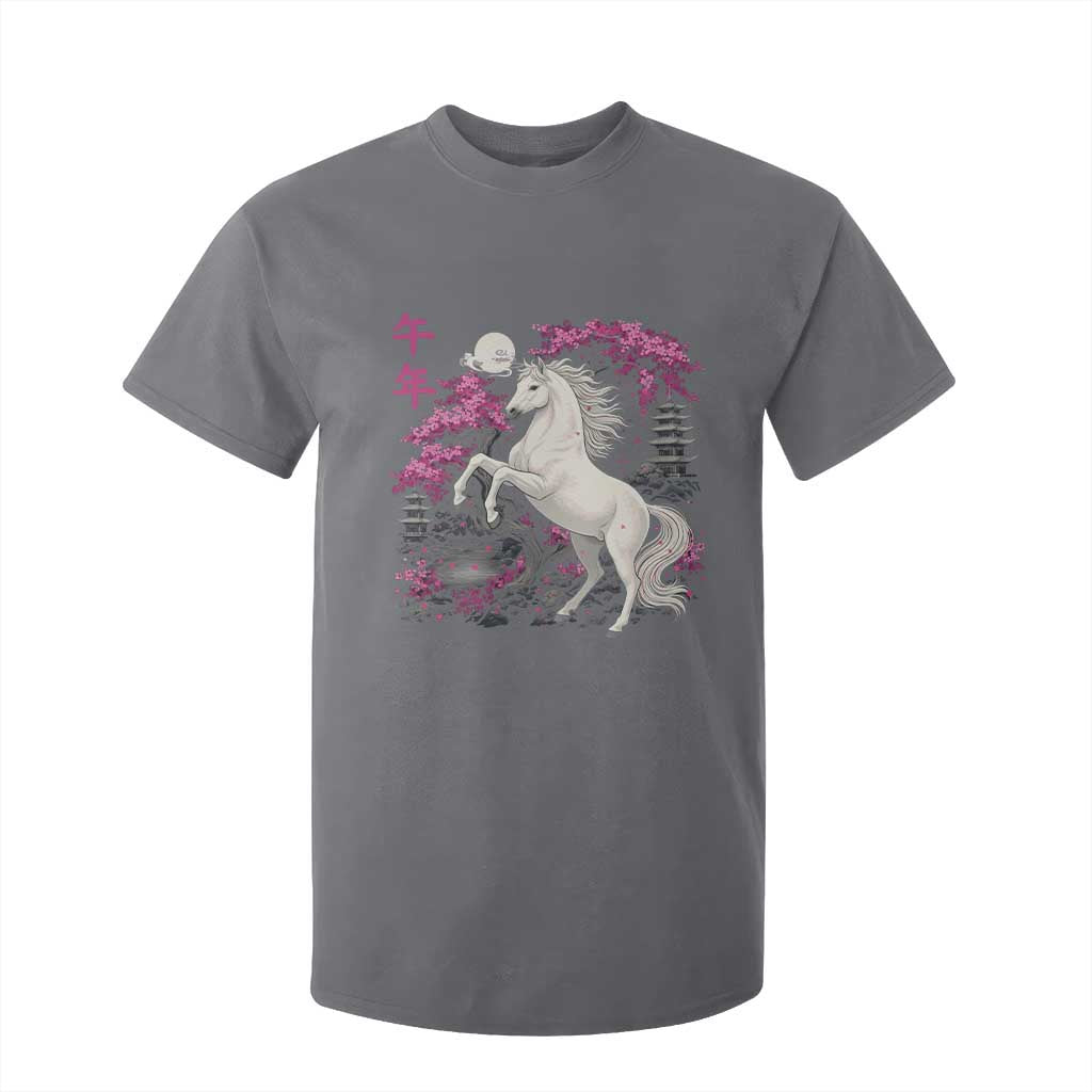 Japanese New Year 2026 T Shirt For Kid Year Of The Horse Sakura Cherry Blossom Shrine TS11 Charcoal Print Your Wear