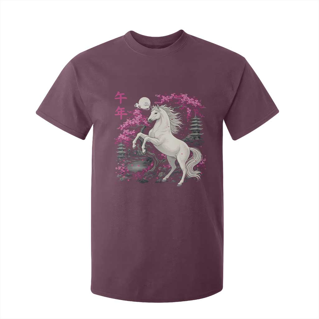 Japanese New Year 2026 T Shirt For Kid Year Of The Horse Sakura Cherry Blossom Shrine TS11 Maroon Print Your Wear