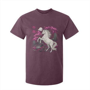 Japanese New Year 2026 T Shirt For Kid Year Of The Horse Sakura Cherry Blossom Shrine TS11 Maroon Print Your Wear