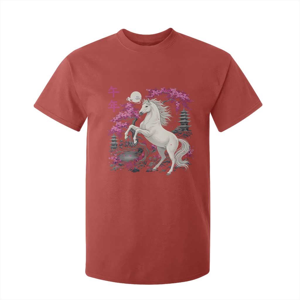 Japanese New Year 2026 T Shirt For Kid Year Of The Horse Sakura Cherry Blossom Shrine TS11 Red Print Your Wear