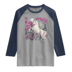 Japanese New Year 2026 Raglan Shirt Year Of The Horse Sakura Cherry Blossom Shrine TS11 Sport Gray Navy Print Your Wear