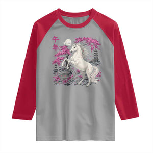 Japanese New Year 2026 Raglan Shirt Year Of The Horse Sakura Cherry Blossom Shrine TS11 Sport Gray Red Print Your Wear
