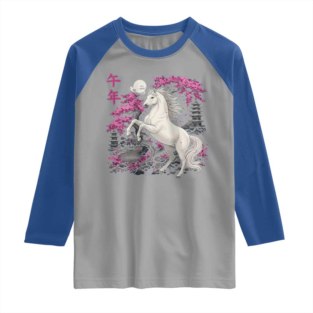 Japanese New Year 2026 Raglan Shirt Year Of The Horse Sakura Cherry Blossom Shrine TS11 Sport Gray Royal Print Your Wear