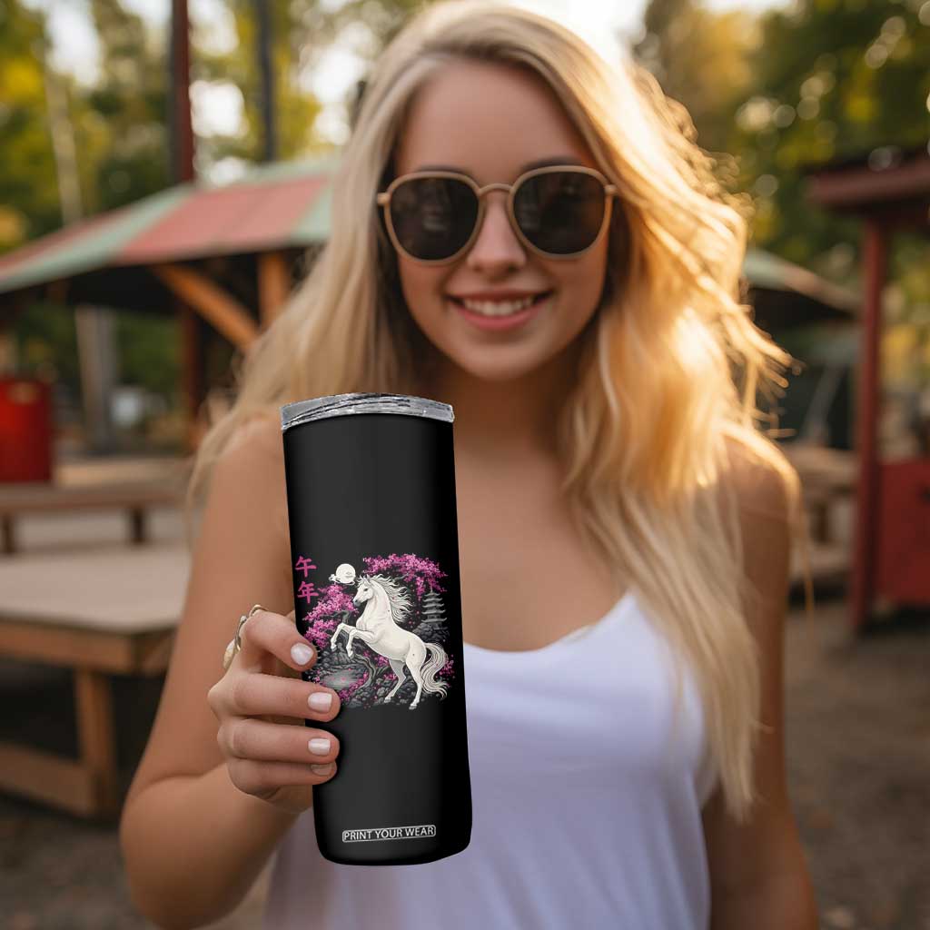 Japanese New Year 2026 Skinny Tumbler Year Of The Horse Sakura Cherry Blossom Shrine TS11 Print Your Wear