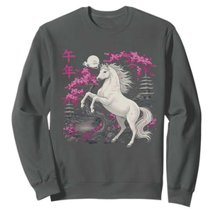 Japanese New Year 2026 Sweatshirt Year Of The Horse Sakura Cherry Blossom Shrine TS11 Dark Heather Print Your Wear