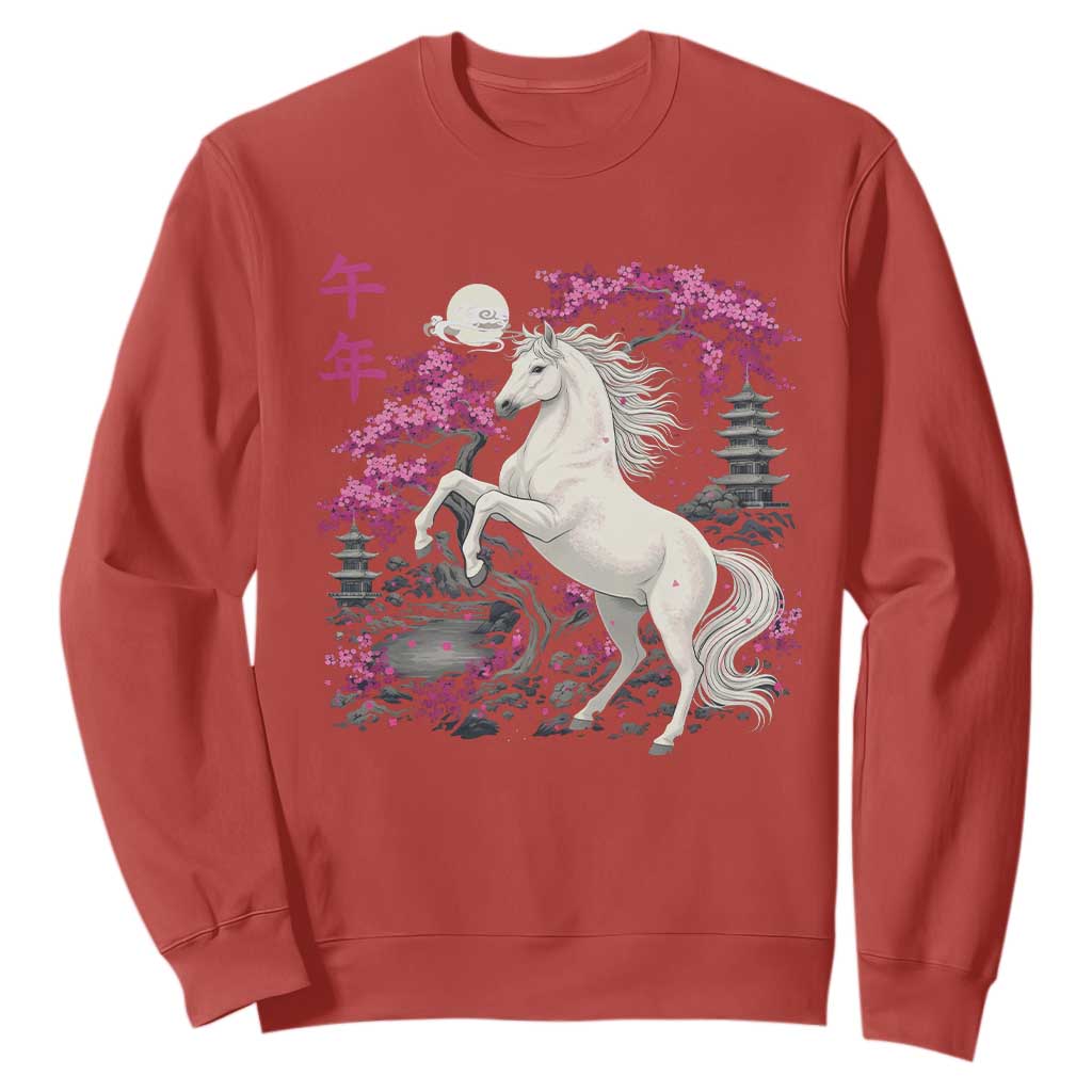 Japanese New Year 2026 Sweatshirt Year Of The Horse Sakura Cherry Blossom Shrine - Print Your Wear