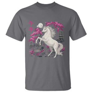 Japanese New Year 2026 T Shirt Year Of The Horse Sakura Cherry Blossom Shrine TS11 Charcoal Print Your Wear