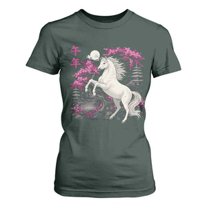 Japanese New Year 2026 T Shirt For Women Year Of The Horse Sakura Cherry Blossom Shrine TS11 Dark Forest Green Print Your Wear