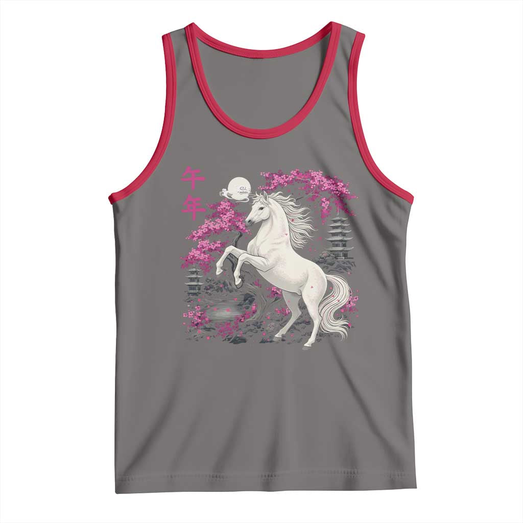 Japanese New Year 2026 Tank Top Year Of The Horse Sakura Cherry Blossom Shrine TS11 Deep Heather Red Print Your Wear