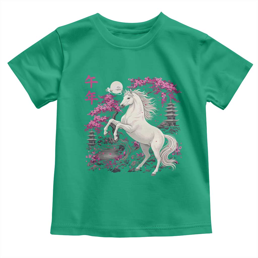 Japanese New Year 2026 Toddler T Shirt Year Of The Horse Sakura Cherry Blossom Shrine TS11 Irish Green Print Your Wear