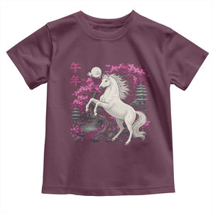 Japanese New Year 2026 Toddler T Shirt Year Of The Horse Sakura Cherry Blossom Shrine TS11 Maroon Print Your Wear