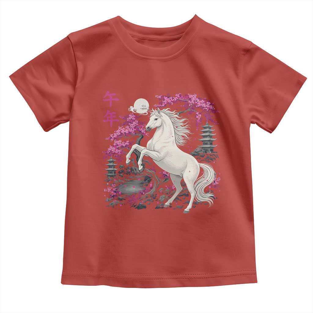 Japanese New Year 2026 Toddler T Shirt Year Of The Horse Sakura Cherry Blossom Shrine TS11 Red Print Your Wear
