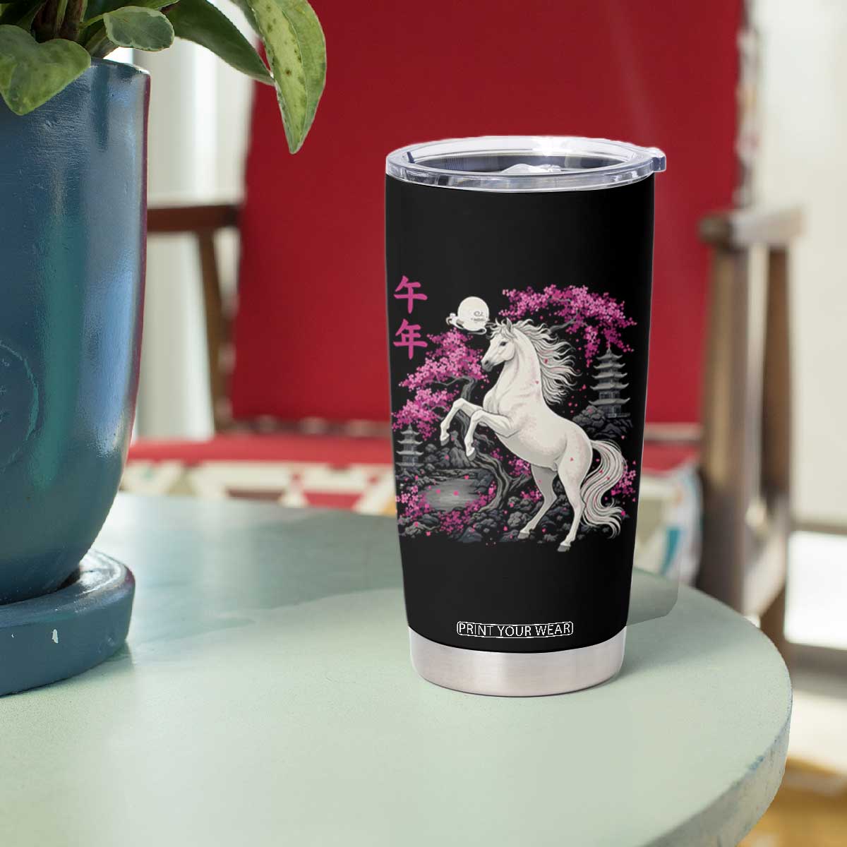 Japanese New Year 2026 Tumbler Cup Year Of The Horse Sakura Cherry Blossom Shrine TS11 Print Your Wear