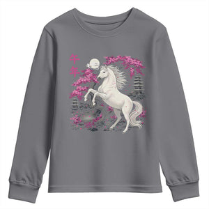 Japanese New Year 2026 Youth Sweatshirt Year Of The Horse Sakura Cherry Blossom Shrine TS11 Charcoal Print Your Wear