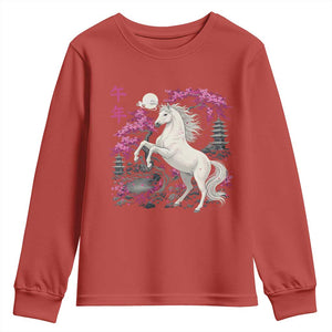 Japanese New Year 2026 Youth Sweatshirt Year Of The Horse Sakura Cherry Blossom Shrine TS11 Red Print Your Wear