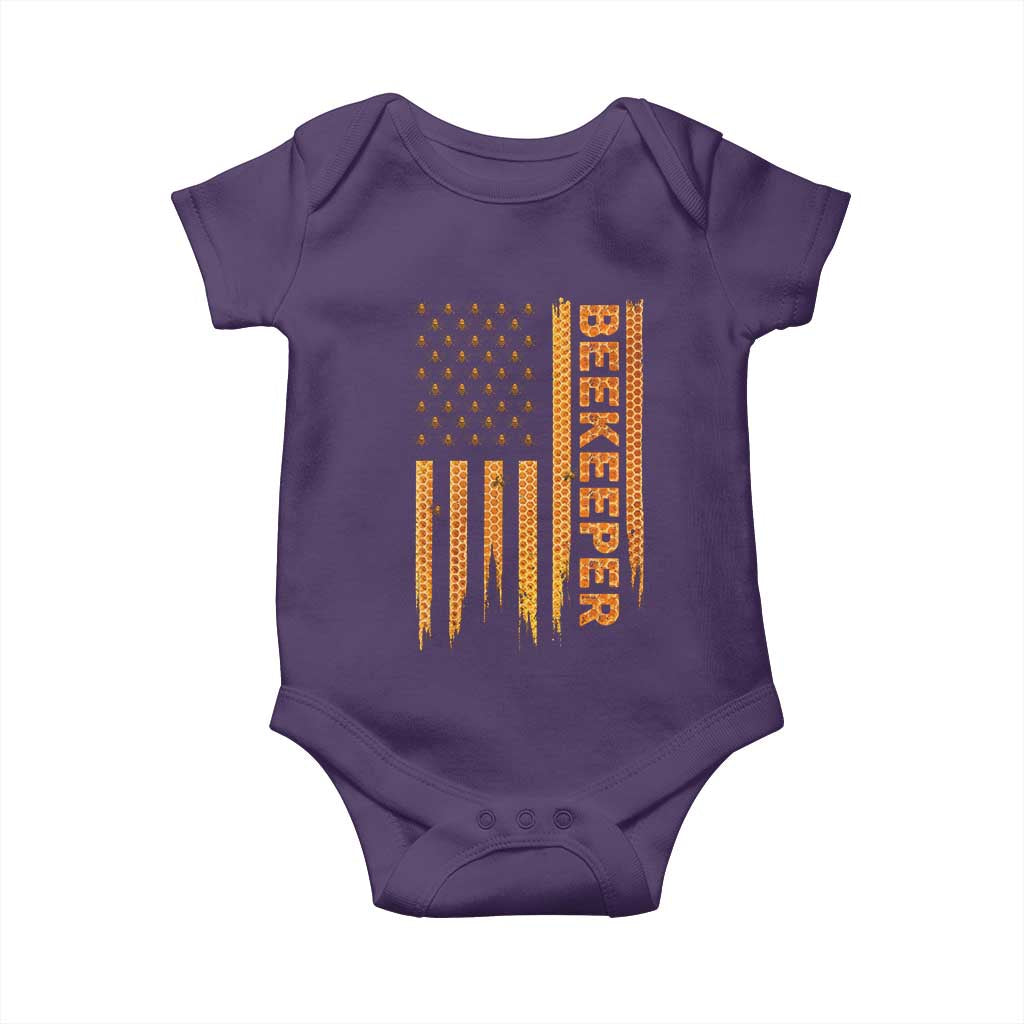 Beekeeping American Flag Honeycomb Honey Bees Beekeeper Baby Onesie TS11 Purple Print Your Wear