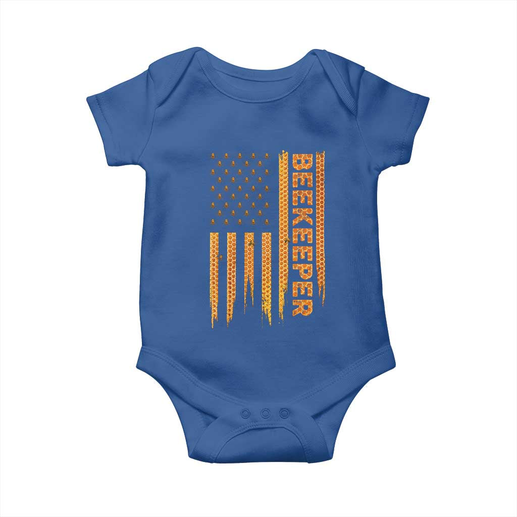 Beekeeping American Flag Honeycomb Honey Bees Beekeeper Baby Onesie TS11 Royal Blue Print Your Wear
