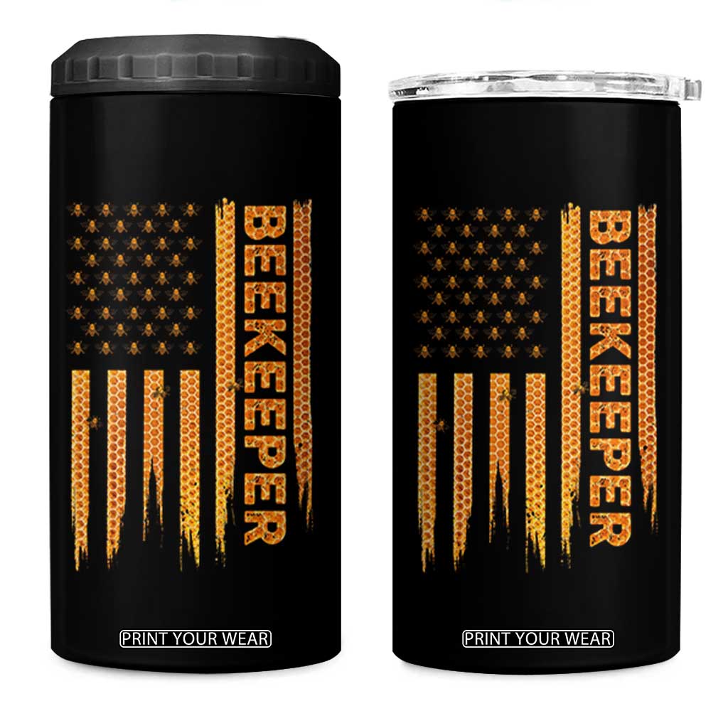 Beekeeping American Flag Honeycomb Honey Bees Beekeeper 4 in 1 Can Cooler Tumbler TS11 One Size: 16 oz Black Print Your Wear