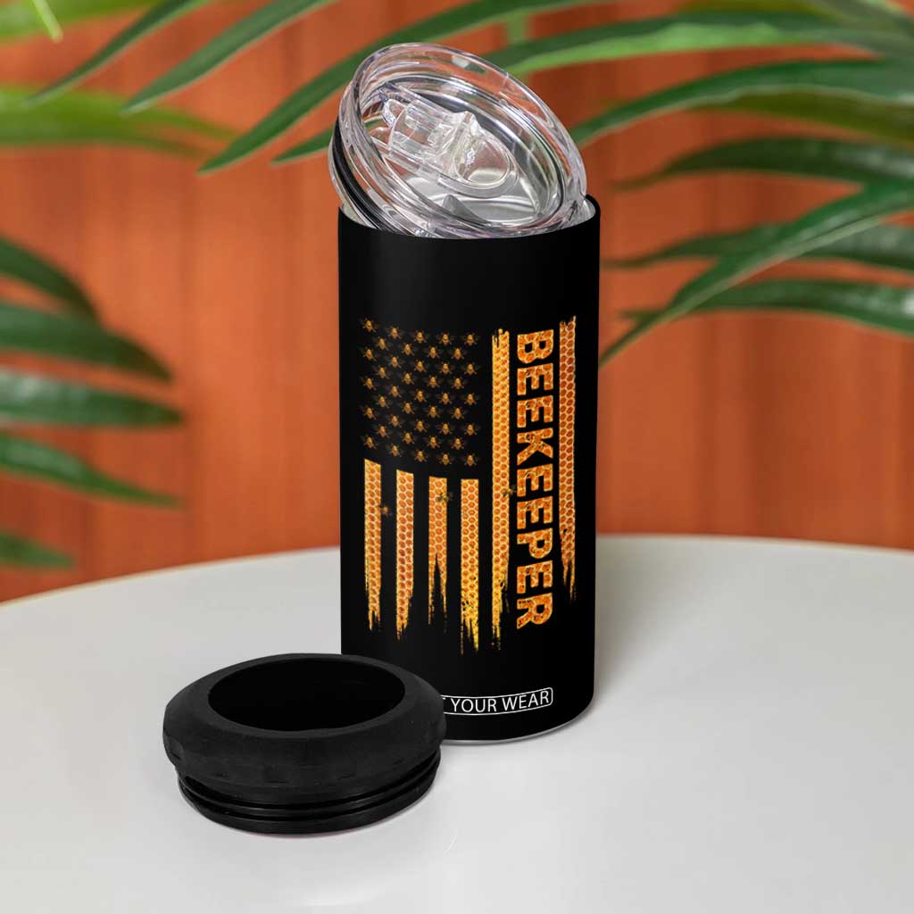 Beekeeping American Flag Honeycomb Honey Bees Beekeeper 4 in 1 Can Cooler Tumbler TS11 Print Your Wear