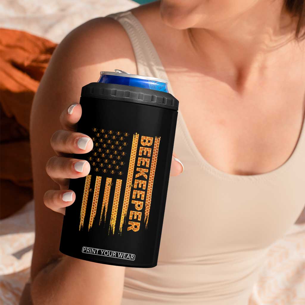 Beekeeping American Flag Honeycomb Honey Bees Beekeeper 4 in 1 Can Cooler Tumbler TS11 Print Your Wear