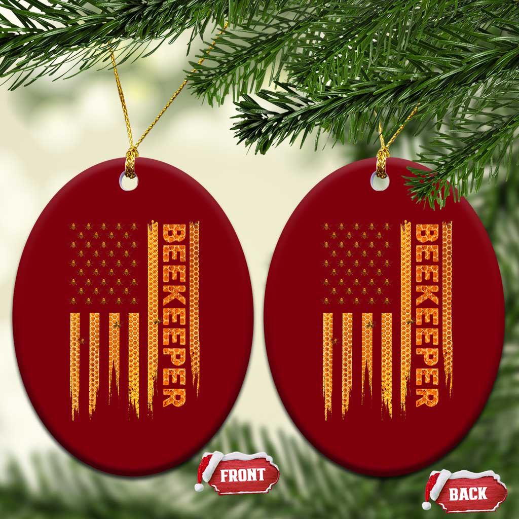 Beekeeping American Flag Honeycomb Honey Bees Beekeeper Ceramic Ornament TS11 Print Your Wear