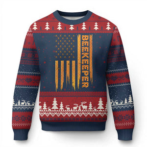Beekeeping American Flag Honeycomb Honey Bees Beekeeper Ugly Christmas Sweater TS11 Navy Red Print Your Wear