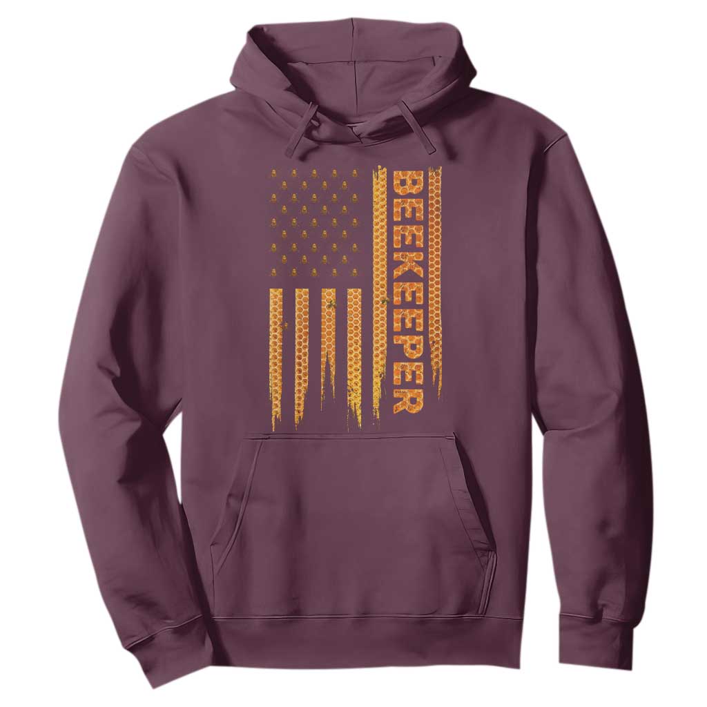 Beekeeping American Flag Honeycomb Honey Bees Beekeeper Hoodie TS11 Maroon Print Your Wear