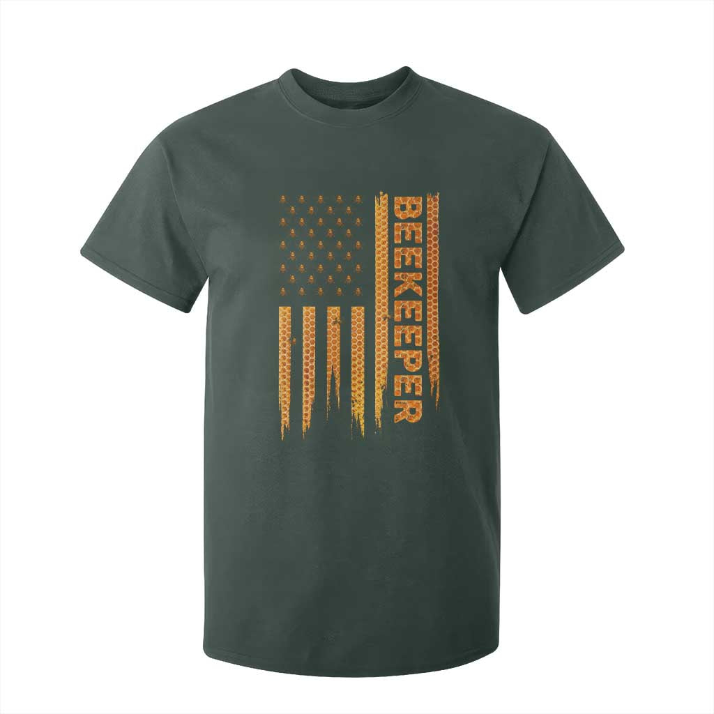 Beekeeping American Flag Honeycomb Honey Bees Beekeeper T Shirt For Kid TS11 Dark Forest Green Print Your Wear