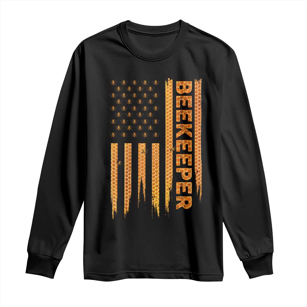 Beekeeping American Flag Honeycomb Honey Bees Beekeeper Long Sleeve Shirt TS11 Black Print Your Wear