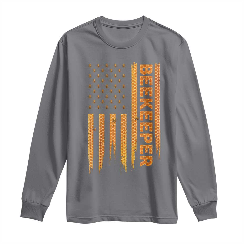 Beekeeping American Flag Honeycomb Honey Bees Beekeeper Long Sleeve Shirt TS11 Charcoal Print Your Wear