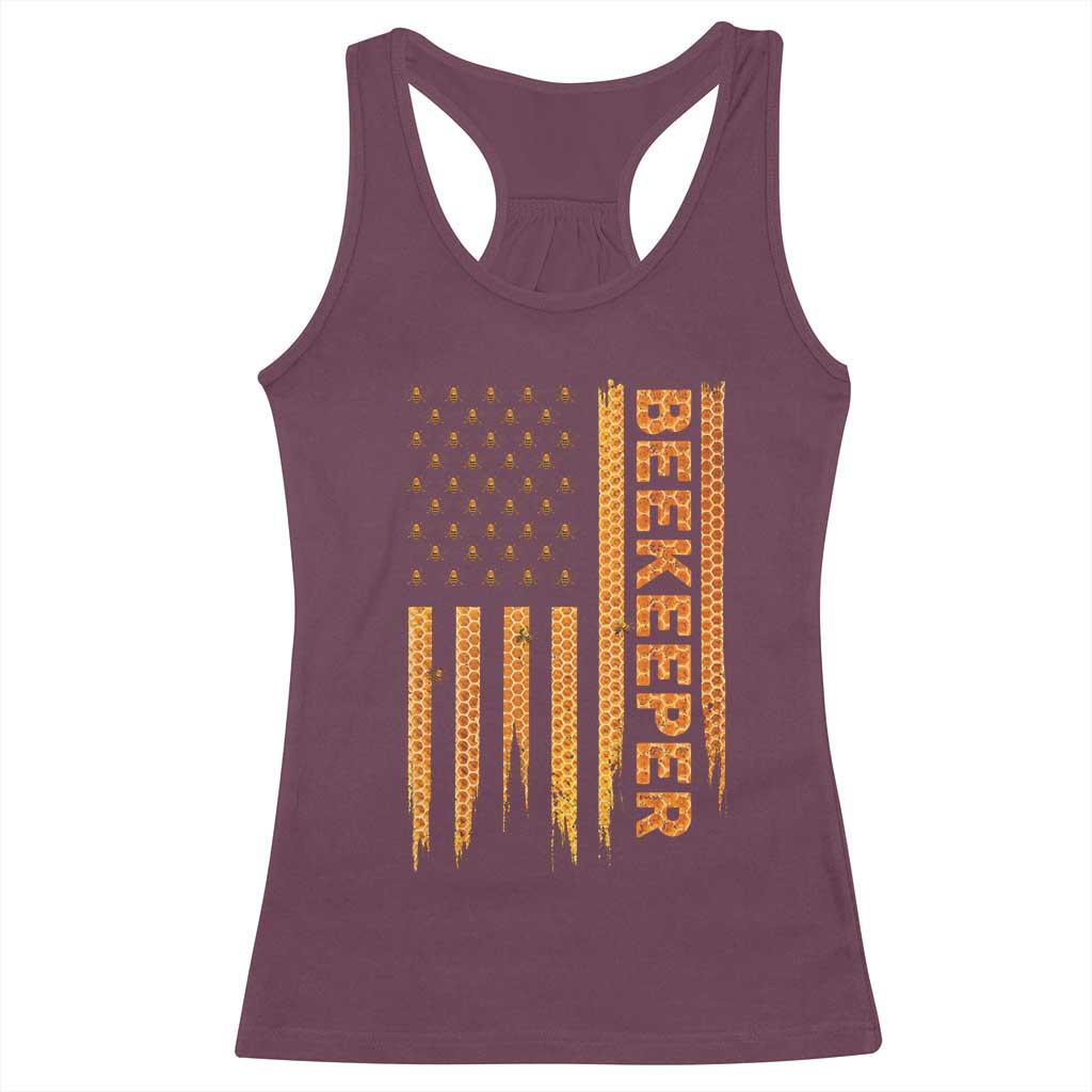 Beekeeping American Flag Honeycomb Honey Bees Beekeeper Racerback Tank Top TS11 Maroon Print Your Wear