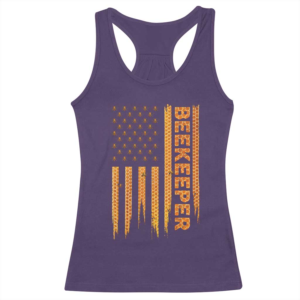 Beekeeping American Flag Honeycomb Honey Bees Beekeeper Racerback Tank Top TS11 Purple Print Your Wear