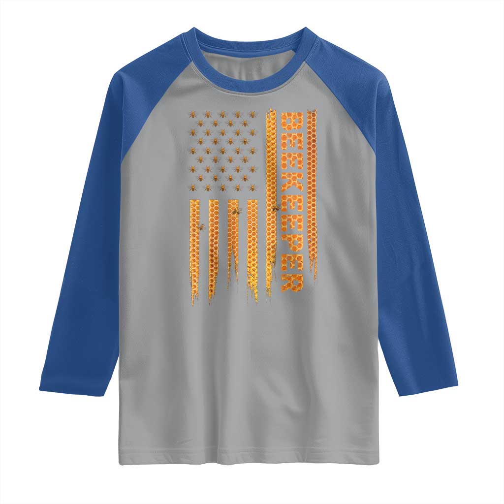 Beekeeping American Flag Honeycomb Honey Bees Beekeeper Raglan Shirt TS11 Sport Gray Royal Print Your Wear